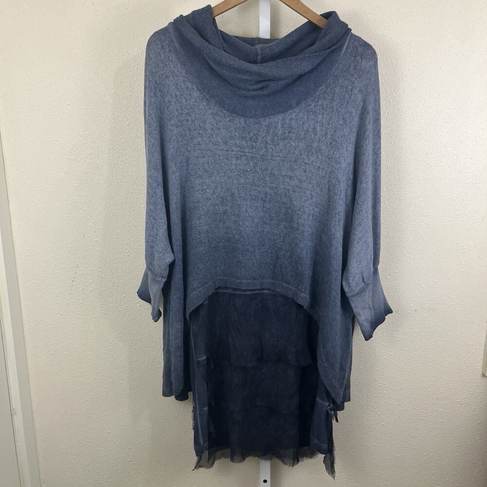 Scandal Italy Angora Blend Layered Tunic Sweater One Size Blue Lagenlook